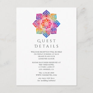 Carte D'accompagnement Détails des invités de mariage indien Mandala Arc-