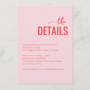 Carte D'accompagnement Détails d'événement minimaliste rose chaud