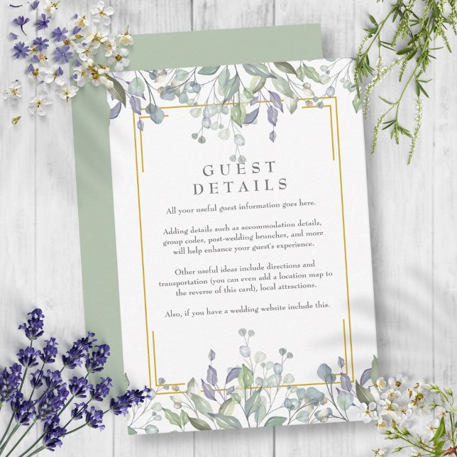 Carte D'accompagnement Détails d'information pour les invités floraux de  (Sage and Lilac Floral Guest Information Details Enclosure Card)