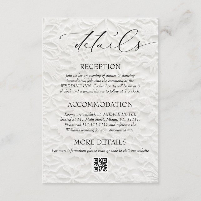 Carte D'accompagnement Détails du code QR de mariage d'hiver (Devant)