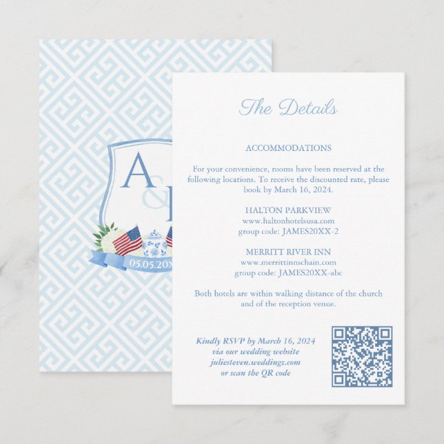 Carte D'accompagnement Détails du code QR du blason de mariage Rouge Blan (Devant / Derrière)