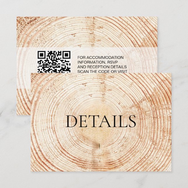 Carte D'accompagnement Détails du grain de bois Mariage rustique Code QR  (Devant / Derrière)