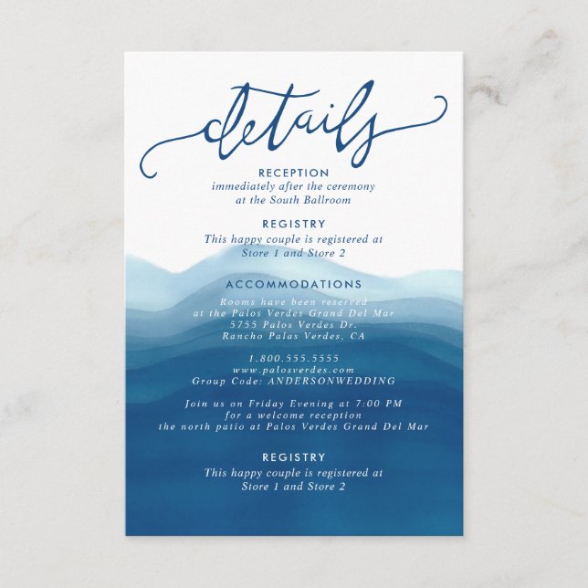 Carte D'accompagnement Détails du lettrage à la main de l'aquarelle bleue (Devant)