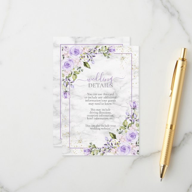 Carte D'accompagnement Détails du marbre d'or de Lavande de Lilac Rustiqu (Devant/Arrière en situation)