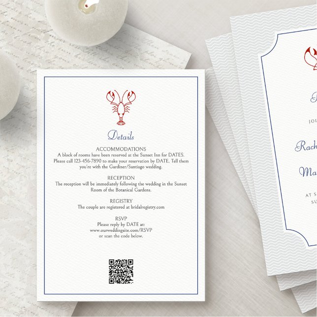 Carte D'accompagnement Détails du mariage au homard nautique (Créateur téléchargé)
