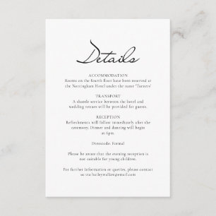 Carte D'accompagnement Détails du Mariage blanc minimaliste de script cla