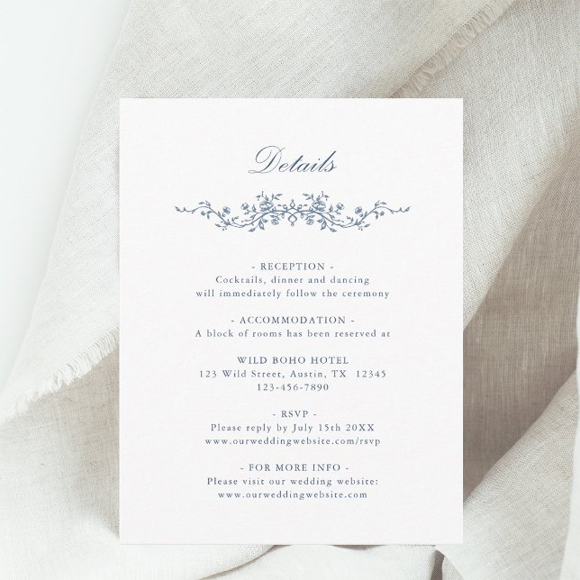 Carte D'accompagnement Détails du Mariage bleu bleu français classique (Créateur téléchargé)