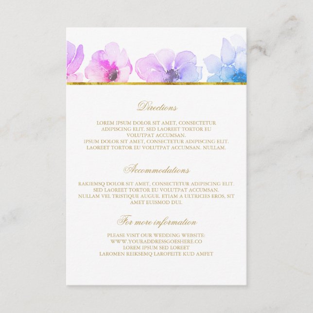 Carte D'accompagnement Détails du Mariage bleu violet - Informations (Devant)