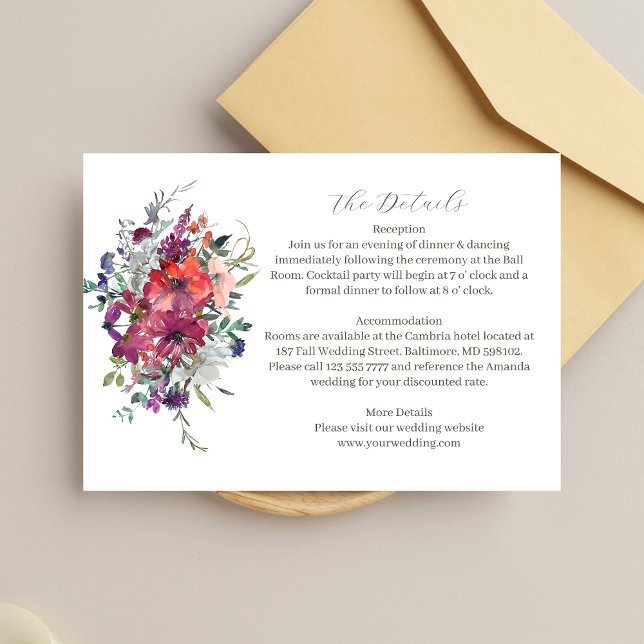 Carte D'accompagnement Détails du Mariage Boho Fleurs sauvages d'aquarell (Créateur téléchargé)