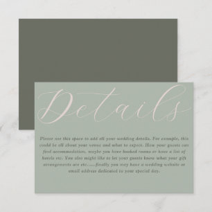 Carte D'accompagnement Détails du Mariage Boho Sage Green