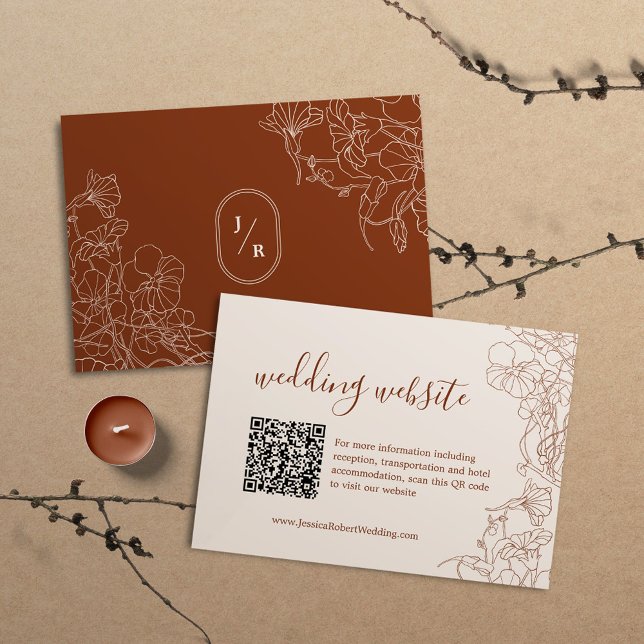 Carte D'accompagnement Détails du Mariage Boho Terracotta moderne Code QR (Créateur téléchargé)