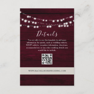 Carte D'accompagnement Détails du Mariage Bourgogne QR Code Website