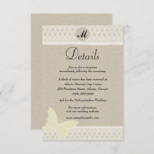 Carte D'accompagnement Détails du Mariage Burlap And Lace Monogram