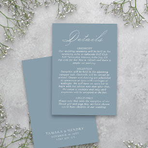 Carte D'accompagnement Détails du mariage Calligraphie Script Dusty Blue
