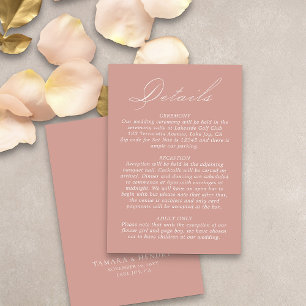 Carte D'accompagnement Détails du mariage Calligraphie Script Rose Gold