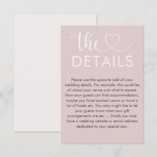 Carte D'accompagnement Détails du Mariage Chic Blush Pink Heart