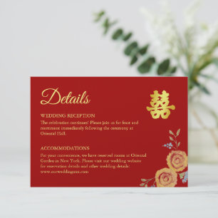 Carte D'accompagnement Détails du mariage chinois à fleurs orange rouge