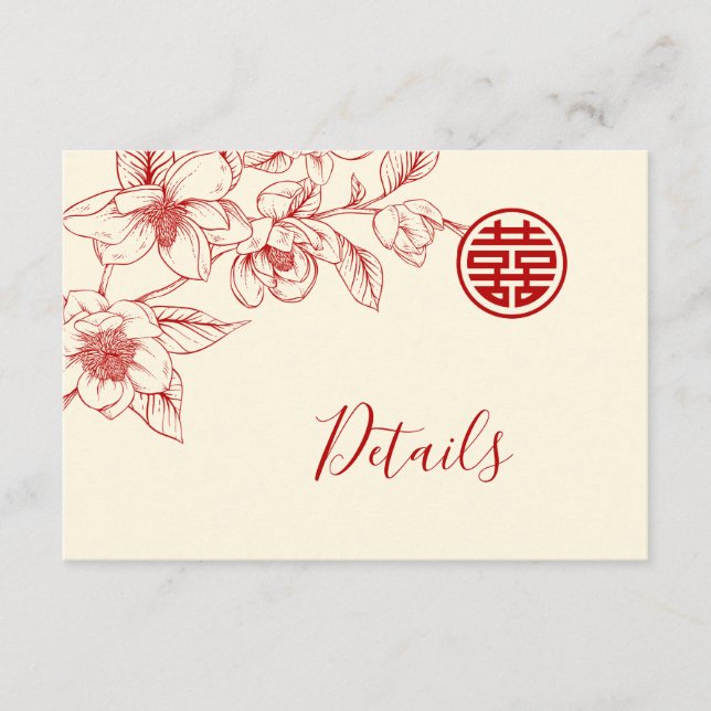 Carte D'accompagnement Détails du Mariage chinois Magnolia Cream (Devant)
