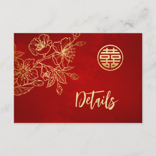 Carte D'accompagnement Détails du Mariage chinois Magnolia Red Gold