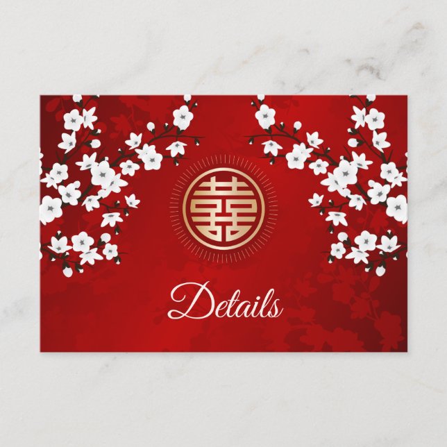 Carte D'accompagnement Détails du Mariage chinois White Cherry Blossom (Devant)