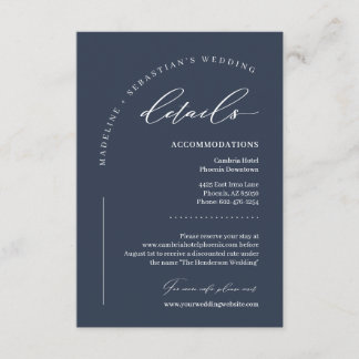 Carte D'accompagnement Détails du mariage classique bleu marine