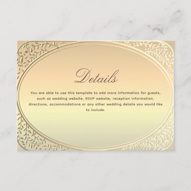 Carte D'accompagnement Détails du Mariage classique Gold (Devant)