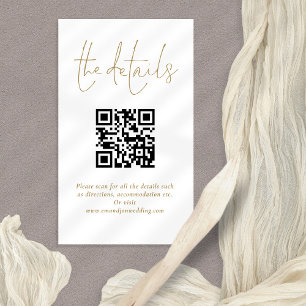 Carte D'accompagnement Détails du mariage Code QR Code Gold Script