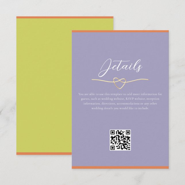 Carte D'accompagnement Détails du Mariage coloré Code QR (Devant / Derrière)