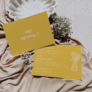 Carte D'accompagnement Détails du Mariage couleur jaune dessiné à la main