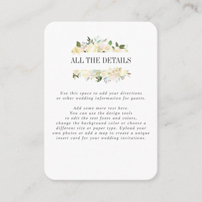 Carte D'accompagnement Détails du MARIAGE Crème et Sage Instructions (Devant)