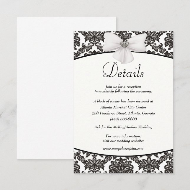 Carte D'accompagnement Détails du Mariage Damask Elegance (Devant / Derrière)