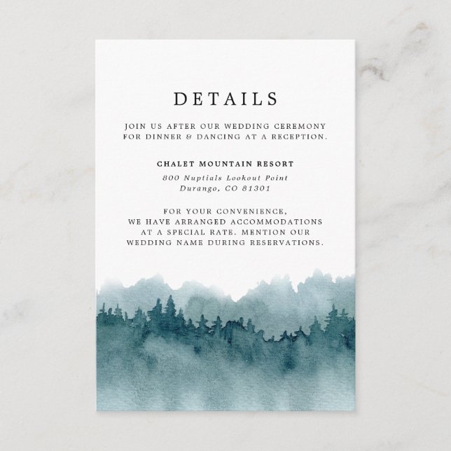 Carte D'accompagnement Détails du Mariage d'aquarelle de forêt (Devant)