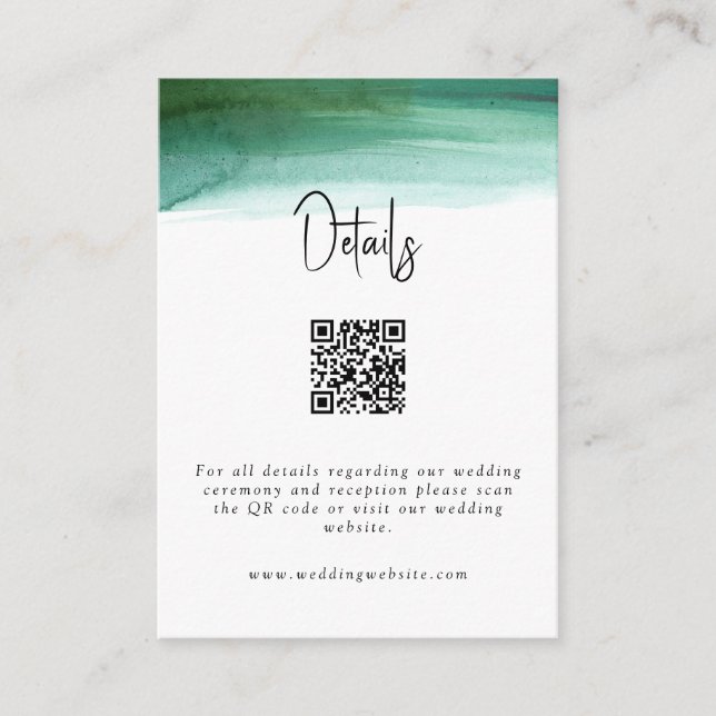 Carte D'accompagnement Détails du Mariage d'aquarelle Emerald moderne QR  (Devant)