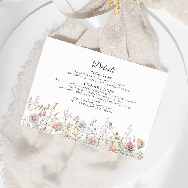 Carte D'accompagnement Détails du Mariage d'aquarelle Fleur sauvage éléga (Créateur téléchargé)