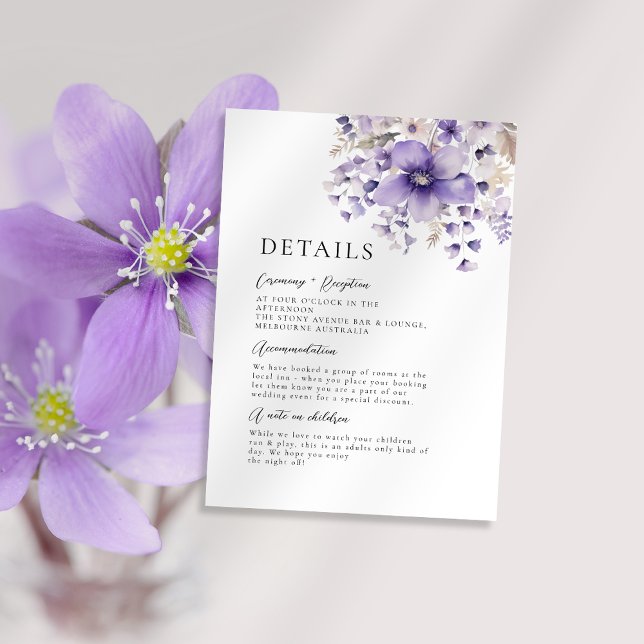 Carte D'accompagnement Détails du Mariage d'aquarelle florale pourpre (Créateur téléchargé)