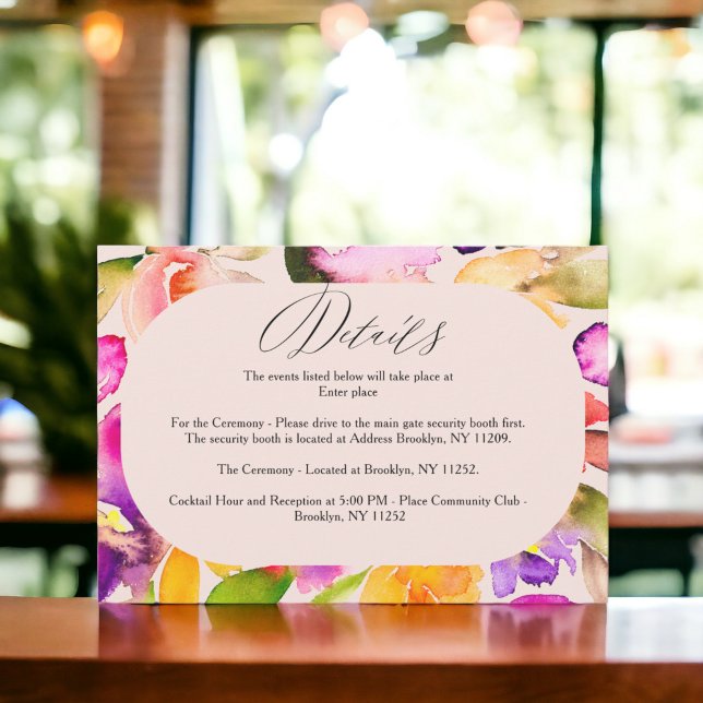 Carte D'accompagnement Détails du mariage d'aquarelle florale surdimensio (Bold oversize floral watercolor wedding details enclosure card)