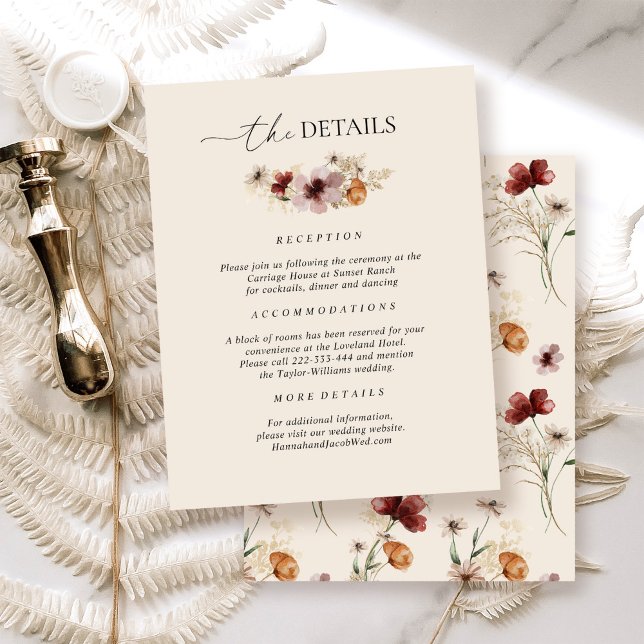 Carte D'accompagnement Détails du Mariage de automne Fleur sauvage Boho (Créateur téléchargé)