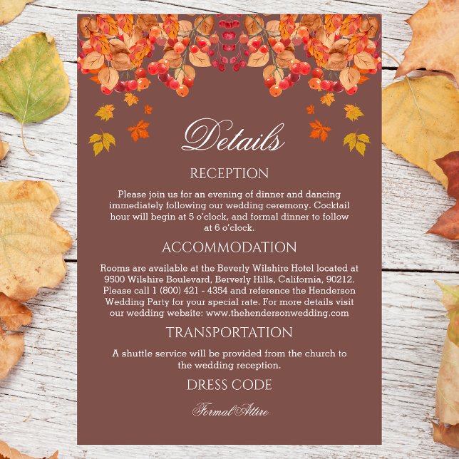 Carte D'accompagnement Détails du Mariage de automne Rustic Automne (Créateur téléchargé)