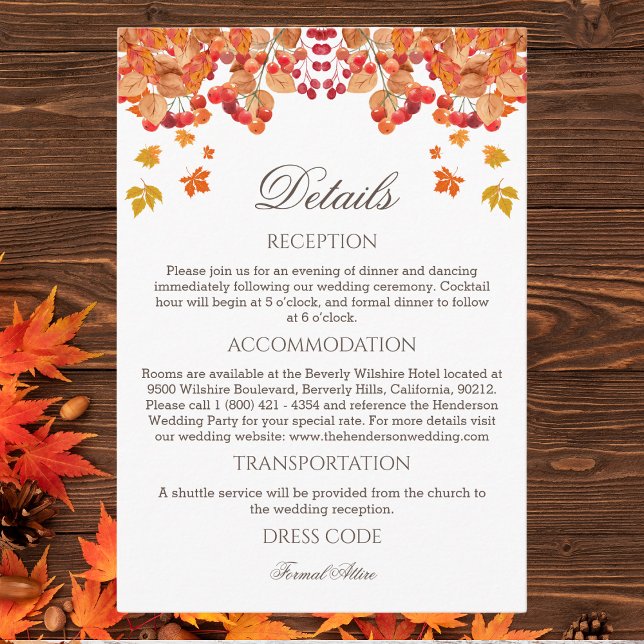 Carte D'accompagnement Détails du Mariage de automne Rustic Automne (Créateur téléchargé)