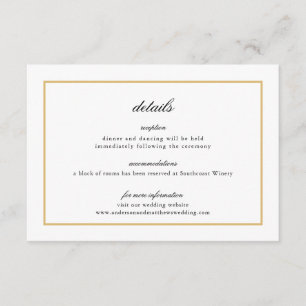 Carte D'accompagnement Détails du Mariage de bordure or élégant Script