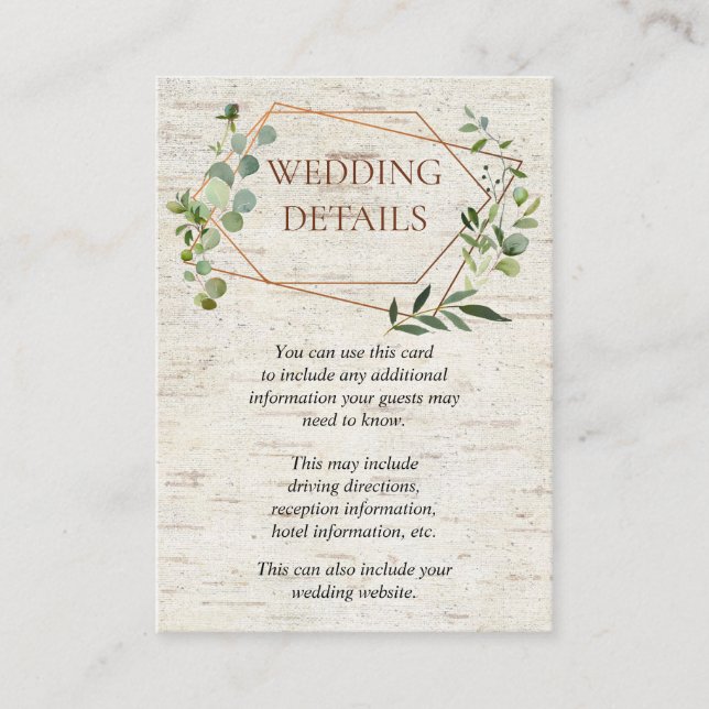 Carte D'accompagnement Détails du Mariage de bouleau Eucalyptus géométriq (Devant)