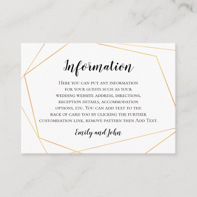 Carte D'accompagnement Détails du Mariage de cadre géométrique or élégant (Devant)