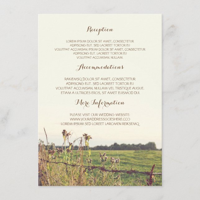 Carte D'accompagnement Détails du Mariage de clôture rurale (Devant)