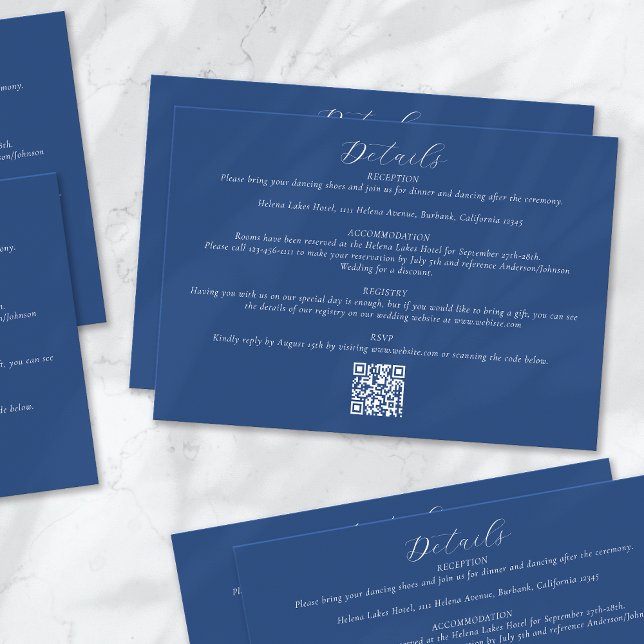 Carte D'accompagnement Détails du Mariage de code QR bleu (Créateur téléchargé)