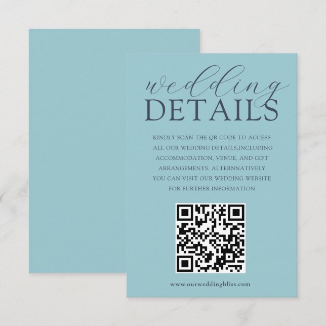 Carte D'accompagnement Détails du Mariage de code QR bleu simple (Devant / Derrière)