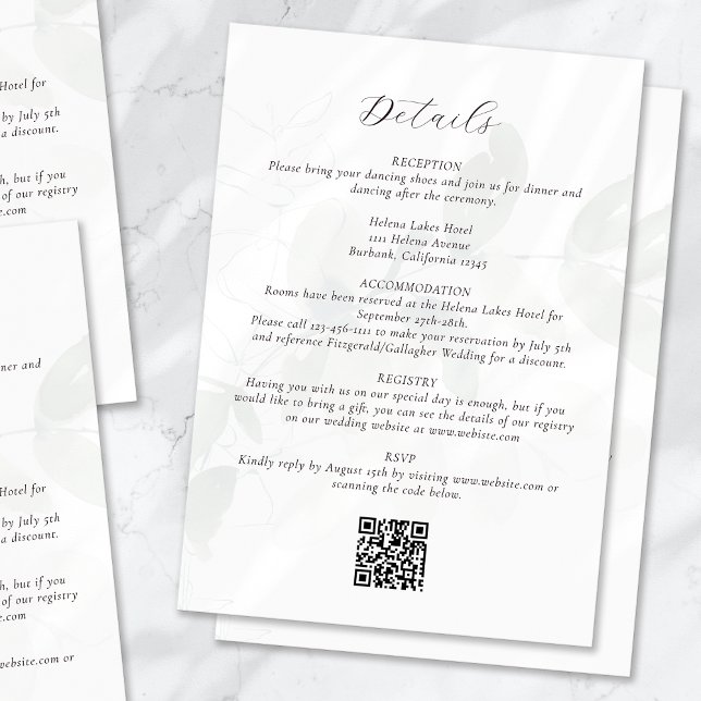 Carte D'accompagnement Détails du Mariage de code QR de l'Eucalyptus muet (Créateur téléchargé)