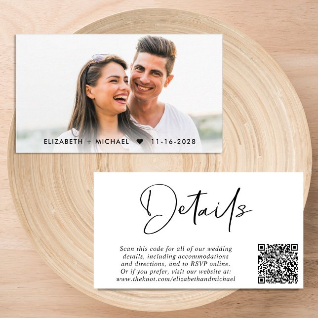 Carte D'accompagnement Détails du Mariage de code QR de script chic (Créateur téléchargé)