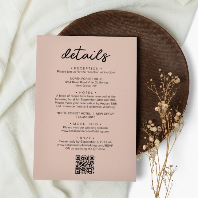 Carte D'accompagnement Détails du Mariage de code QR de script simple et  (Créateur téléchargé)