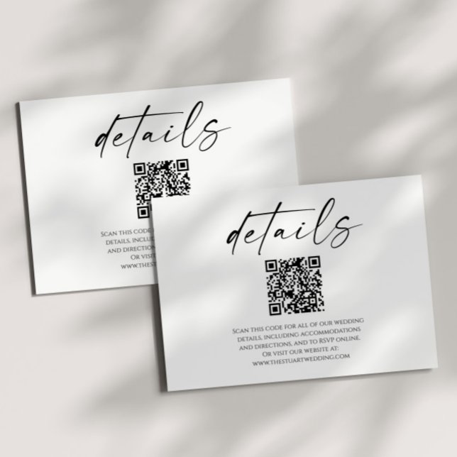 Carte D'accompagnement Détails du Mariage de code QR noir blanc élégant (Créateur téléchargé)