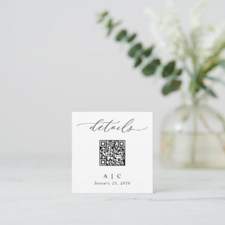 Carte D'accompagnement Détails du Mariage de code QR simple et élégant